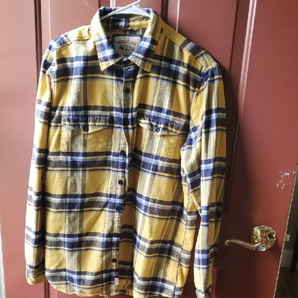American Eagle Outfitters Yellow and Blue Plaid Casual Button Down Shirt - Picture 1 of 10